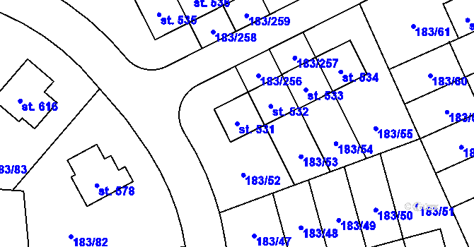Parcela st. 531 v KÚ Postřižín, Katastrální mapa