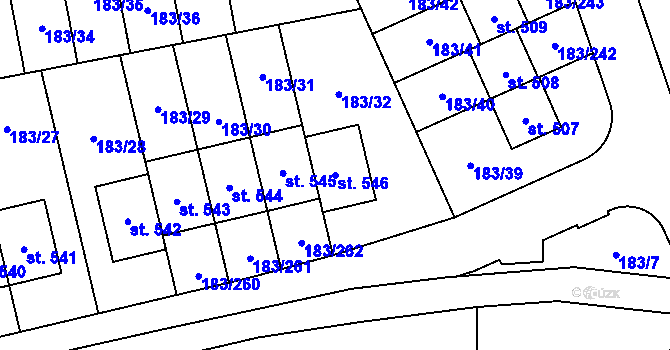 Parcela st. 546 v KÚ Postřižín, Katastrální mapa