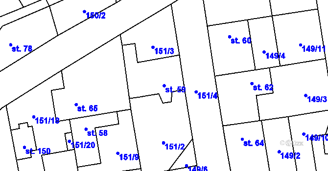 Parcela st. 59 v KÚ Postřižín, Katastrální mapa