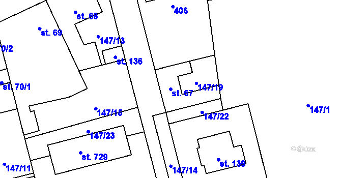 Parcela st. 67 v KÚ Postřižín, Katastrální mapa