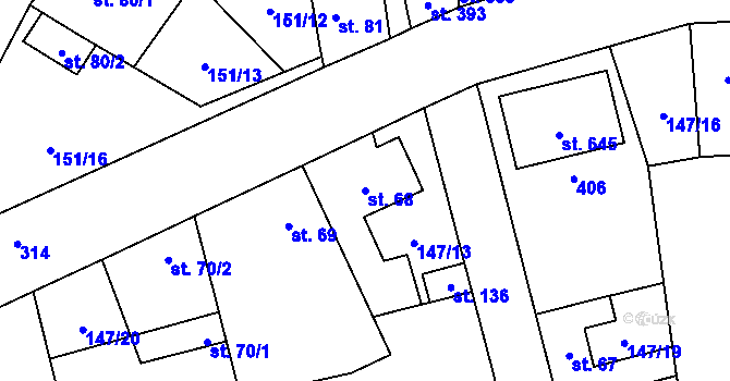 Parcela st. 68 v KÚ Postřižín, Katastrální mapa