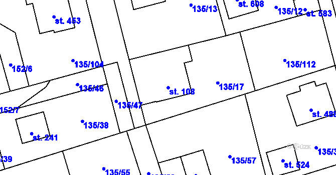 Parcela st. 108 v KÚ Postřižín, Katastrální mapa