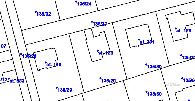 Parcela st. 123 v KÚ Postřižín, Katastrální mapa