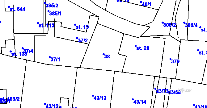 Parcela st. 38 v KÚ Postřižín, Katastrální mapa