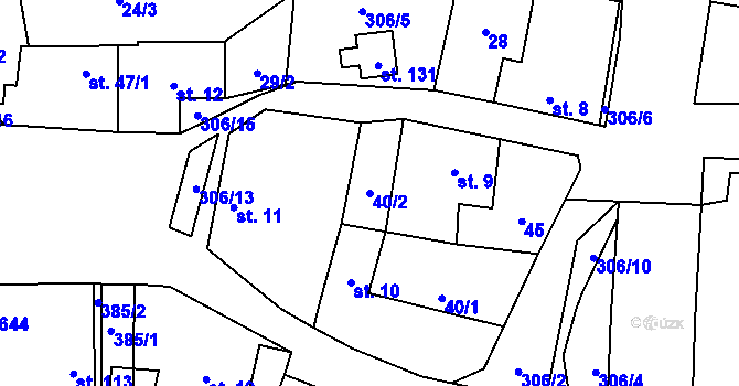 Parcela st. 40/2 v KÚ Postřižín, Katastrální mapa