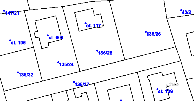 Parcela st. 135/25 v KÚ Postřižín, Katastrální mapa