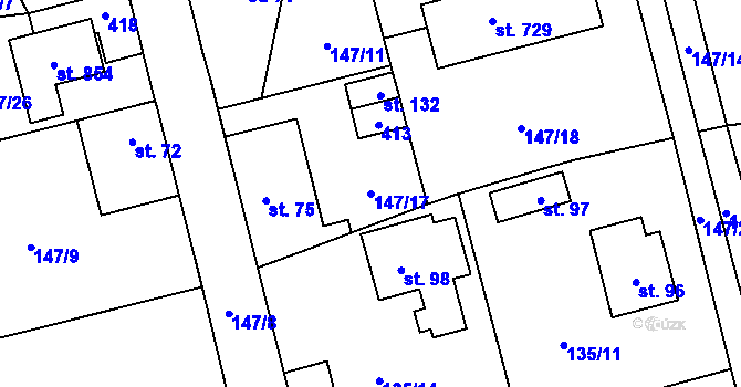 Parcela st. 147/17 v KÚ Postřižín, Katastrální mapa