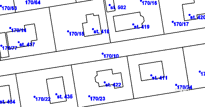 Parcela st. 170/10 v KÚ Postřižín, Katastrální mapa