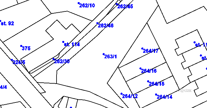 Parcela st. 263/1 v KÚ Postřižín, Katastrální mapa
