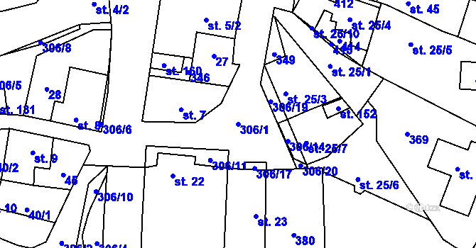Parcela st. 306/1 v KÚ Postřižín, Katastrální mapa