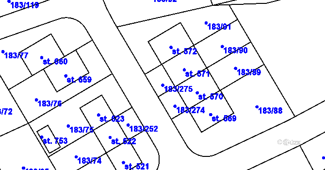 Parcela st. 183/275 v KÚ Postřižín, Katastrální mapa