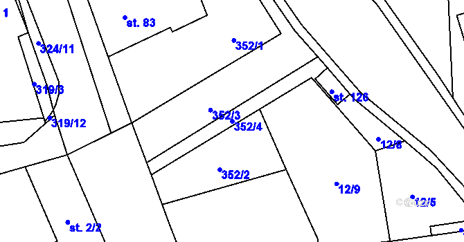 Parcela st. 352/4 v KÚ Postřižín, Katastrální mapa