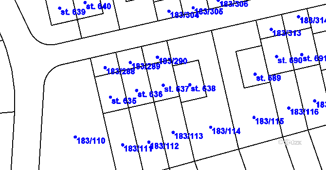 Parcela st. 637 v KÚ Postřižín, Katastrální mapa