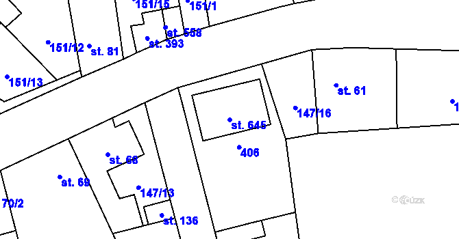 Parcela st. 645 v KÚ Postřižín, Katastrální mapa