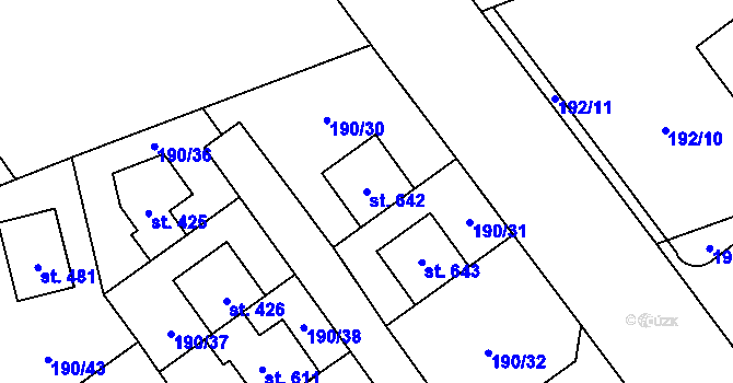 Parcela st. 642 v KÚ Postřižín, Katastrální mapa