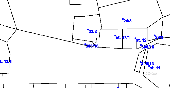 Parcela st. 306/16 v KÚ Postřižín, Katastrální mapa