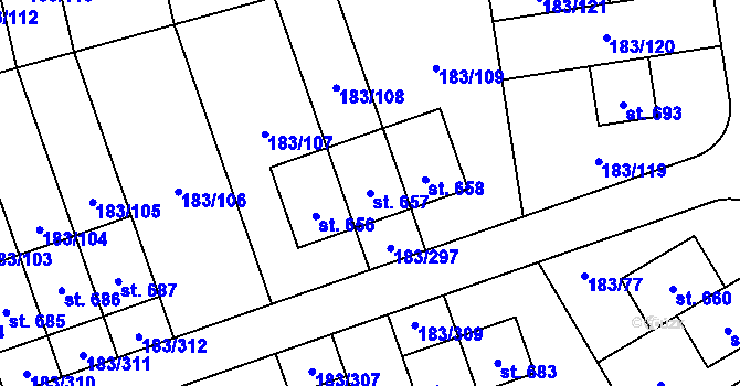 Parcela st. 657 v KÚ Postřižín, Katastrální mapa