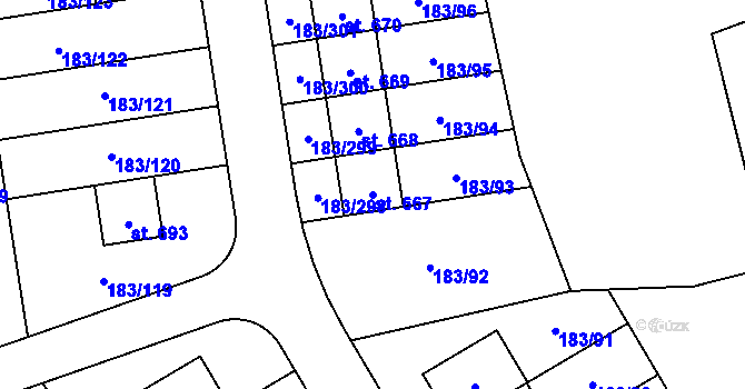 Parcela st. 667 v KÚ Postřižín, Katastrální mapa