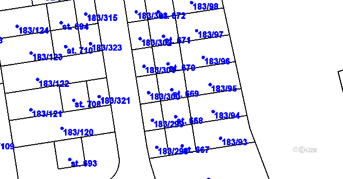 Parcela st. 669 v KÚ Postřižín, Katastrální mapa