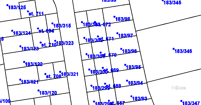 Parcela st. 670 v KÚ Postřižín, Katastrální mapa