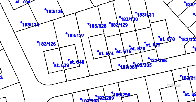 Parcela st. 674 v KÚ Postřižín, Katastrální mapa