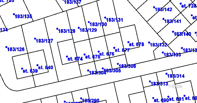 Parcela st. 676 v KÚ Postřižín, Katastrální mapa