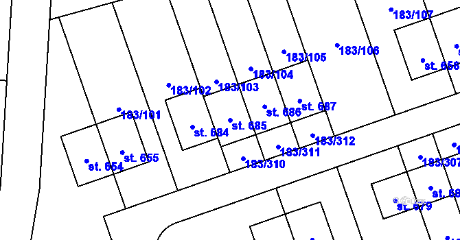 Parcela st. 685 v KÚ Postřižín, Katastrální mapa