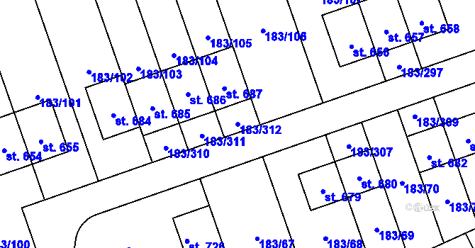 Parcela st. 183/312 v KÚ Postřižín, Katastrální mapa
