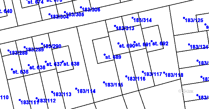 Parcela st. 689 v KÚ Postřižín, Katastrální mapa