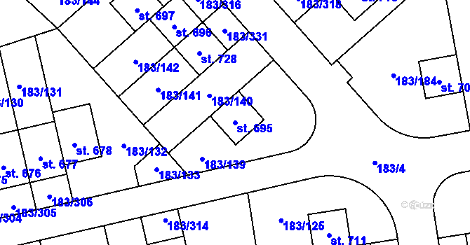Parcela st. 695 v KÚ Postřižín, Katastrální mapa