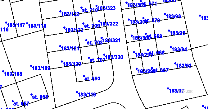 Parcela st. 183/320 v KÚ Postřižín, Katastrální mapa