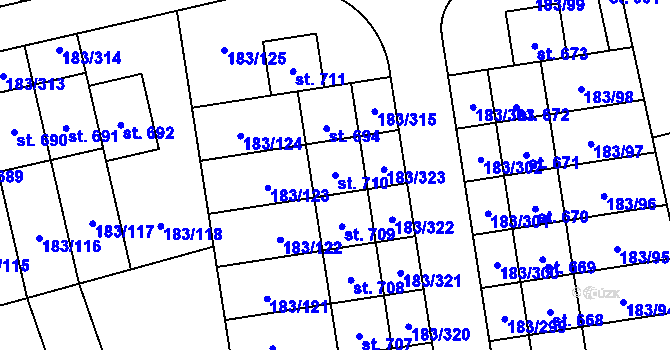 Parcela st. 710 v KÚ Postřižín, Katastrální mapa