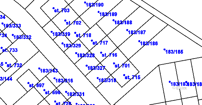 Parcela st. 716 v KÚ Postřižín, Katastrální mapa