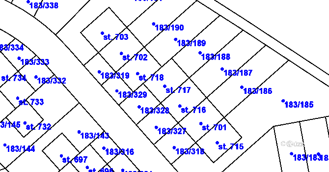Parcela st. 717 v KÚ Postřižín, Katastrální mapa