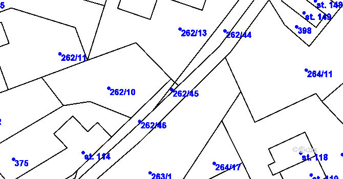 Parcela st. 262/45 v KÚ Postřižín, Katastrální mapa