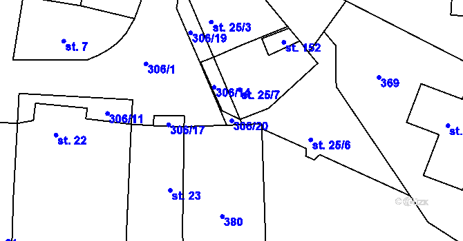 Parcela st. 306/20 v KÚ Postřižín, Katastrální mapa