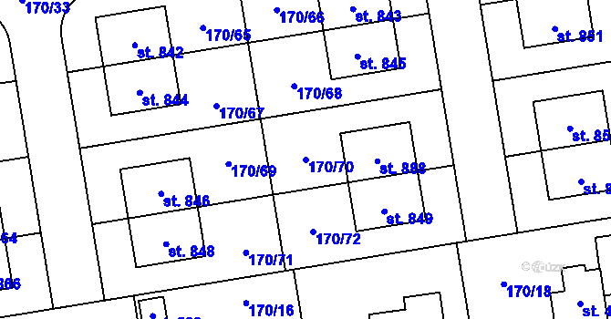 Parcela st. 170/70 v KÚ Postřižín, Katastrální mapa
