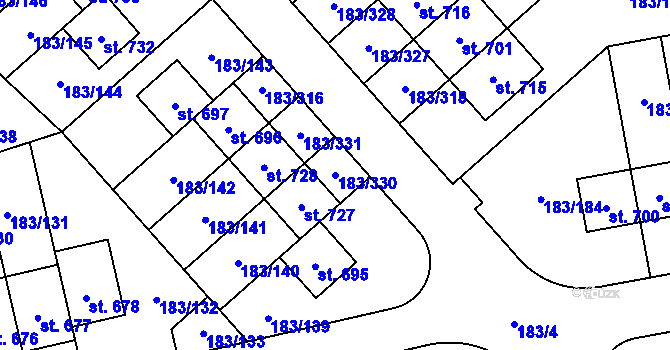 Parcela st. 183/330 v KÚ Postřižín, Katastrální mapa