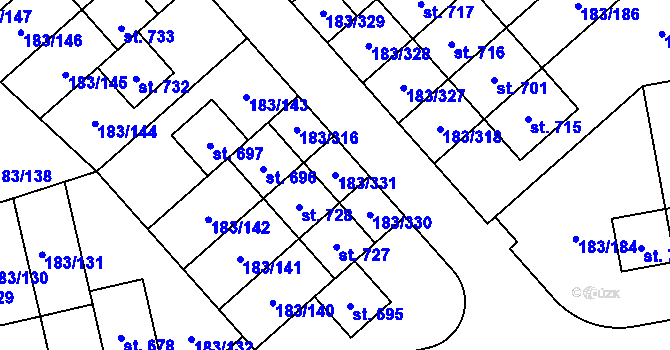 Parcela st. 183/331 v KÚ Postřižín, Katastrální mapa