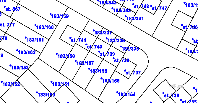 Parcela st. 739 v KÚ Postřižín, Katastrální mapa
