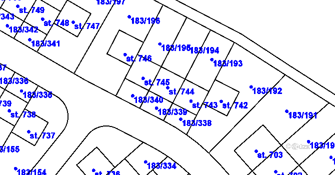 Parcela st. 744 v KÚ Postřižín, Katastrální mapa