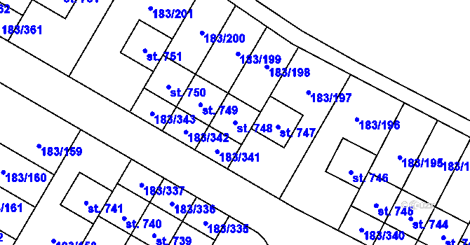Parcela st. 748 v KÚ Postřižín, Katastrální mapa