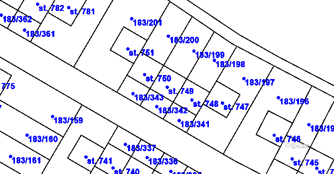 Parcela st. 749 v KÚ Postřižín, Katastrální mapa