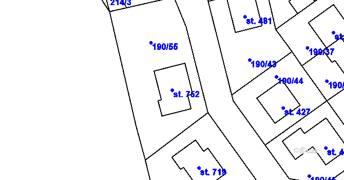 Parcela st. 752 v KÚ Postřižín, Katastrální mapa