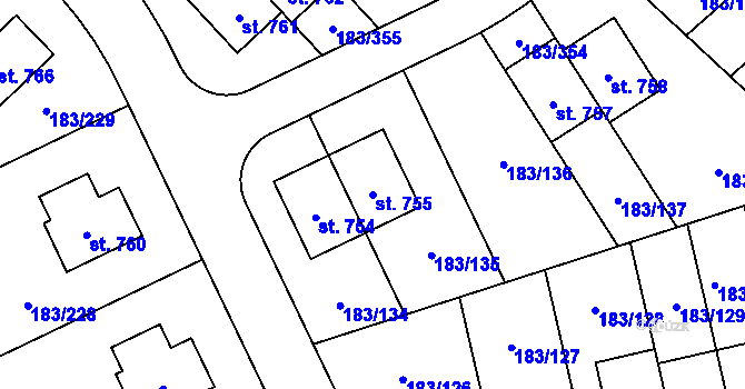 Parcela st. 755 v KÚ Postřižín, Katastrální mapa