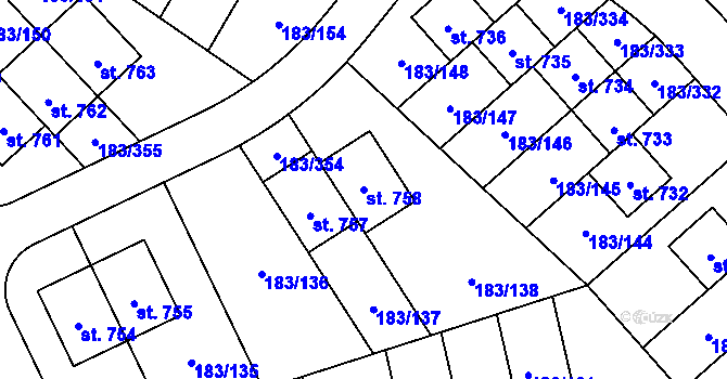 Parcela st. 758 v KÚ Postřižín, Katastrální mapa