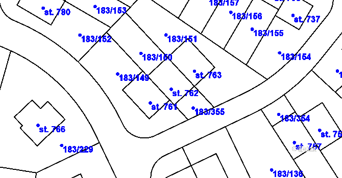 Parcela st. 762 v KÚ Postřižín, Katastrální mapa