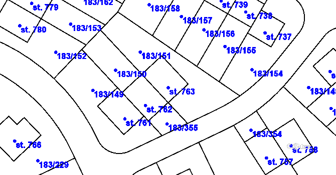 Parcela st. 763 v KÚ Postřižín, Katastrální mapa