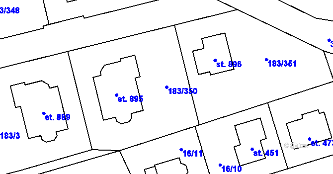 Parcela st. 183/350 v KÚ Postřižín, Katastrální mapa