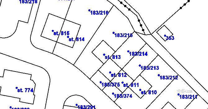 Parcela st. 813 v KÚ Postřižín, Katastrální mapa